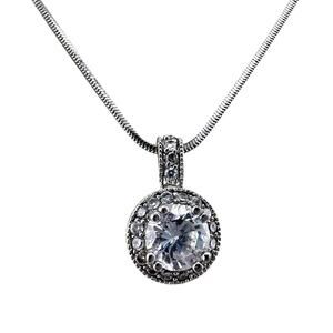 Premier Designs Rhinestone Silver Tone Glass Halo Dainty Pendant 15” Necklace